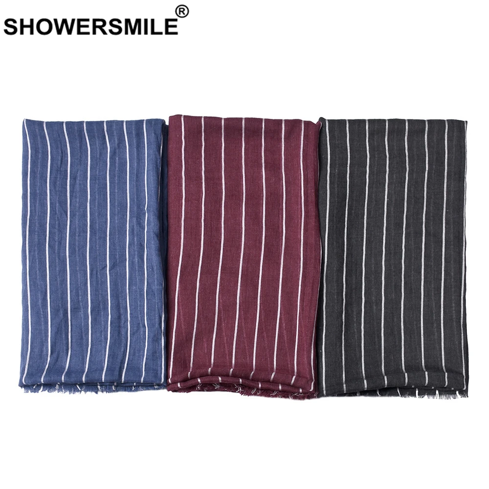 SHOWERSMILE Striped Men Scarf Fashion Warm Male Winter Blue Red Black Accessories 190cm*100cm |