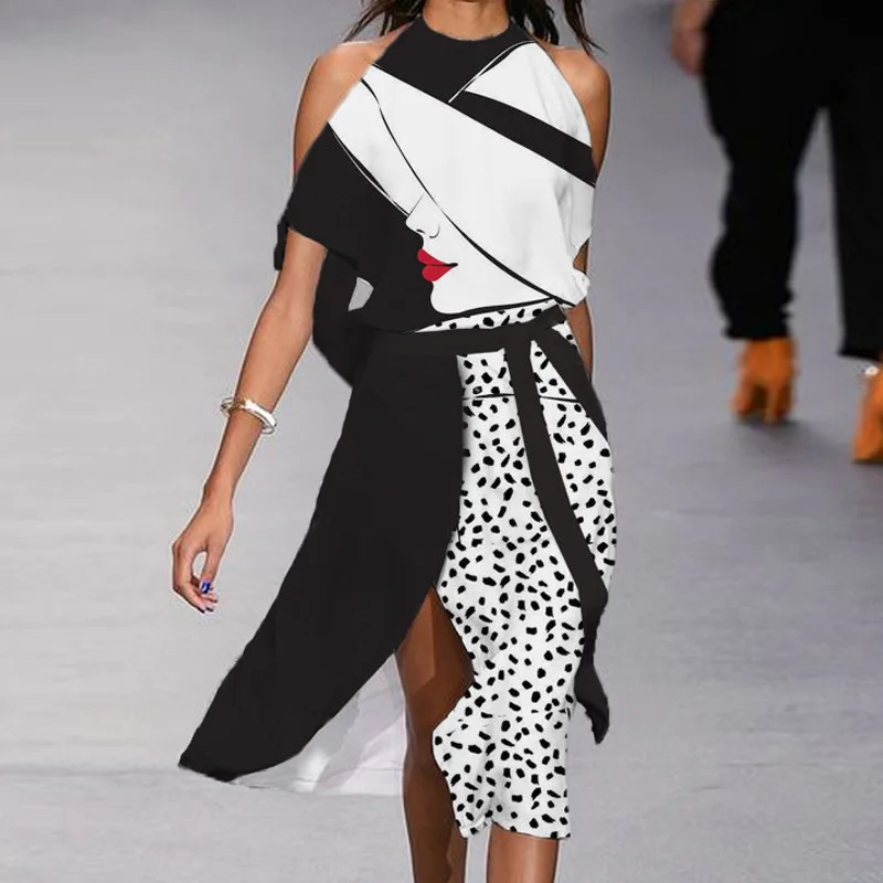 Женское офисное платье с лямкой на шее свободное вечернее в стиле ретро разрезом