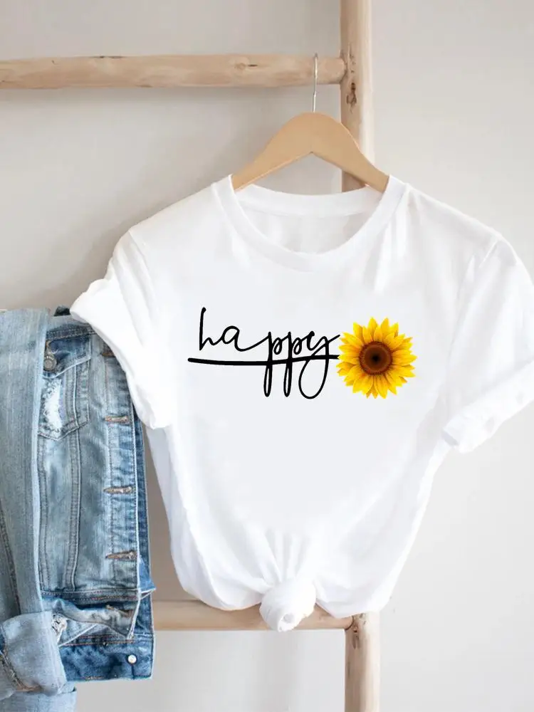 

Футболка женская летняя с цветочным принтом и коротким рукавом