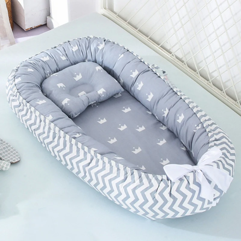 

85*50cm Baby Nest Bed with Pillow Portable Crib Travel Bed Infant Toddler Cotton Cradle for Newborn Baby Bed Bassinet Bumper