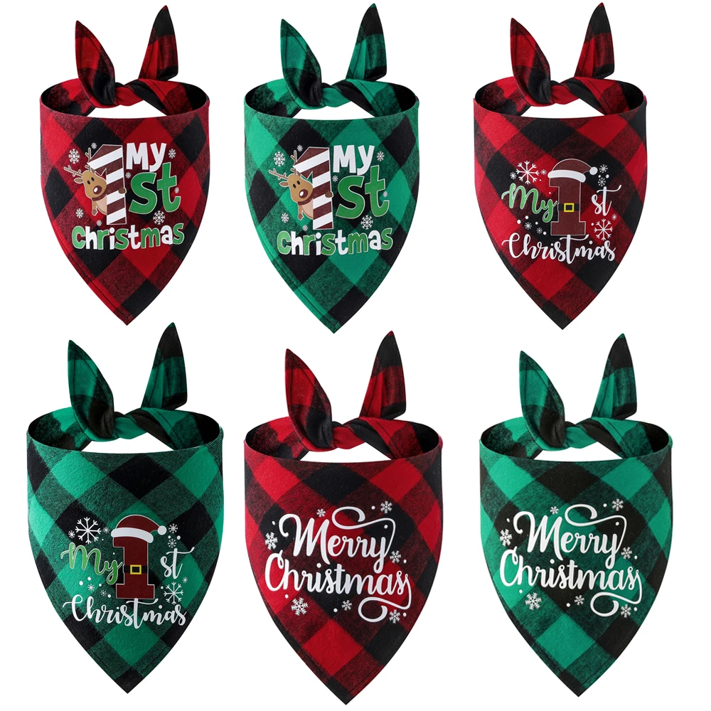 

Dog Bandana Christmas New Year Classic Buffalo Plaid Pet Scarf Triangle Bibs Kerchief for Small Medium Large Dogs Pets Bandanas