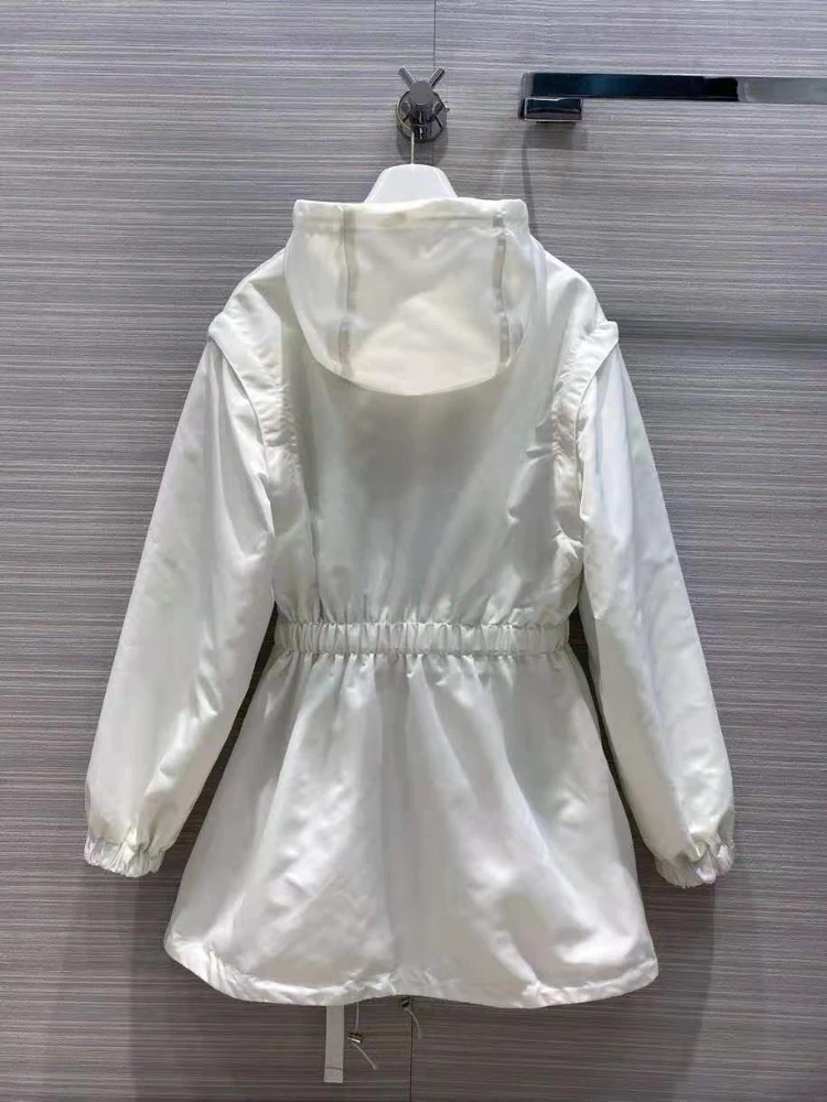 

Женская длинная куртка на завязках, Элегантная Модная стильная верхняя одежда с капюшоном и высокой талией на молнии, весна-лето 2023