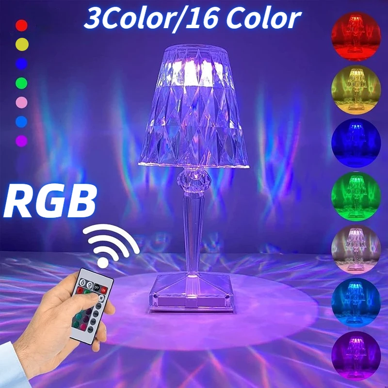 

2PCS RGB Diamond Table Lamp USB Touch Sensor Acrylic Decoration Desk Lamps For Bedroom Bar Crystal Lighting Gift LED Night Light