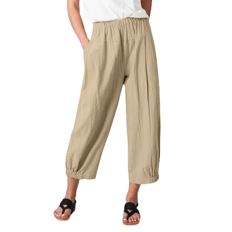 1PC Black Trousers With Pockets Cotton Linen Pants Wide Leg Pants Pants Haren Pants Casual Summer Harajuku Women