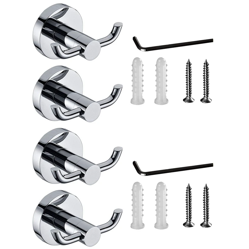 

4Pcs Stainless Steel Towel Holder Hooks Brass Chrome Door Bathroom Robe 2 Hook Hat Clothes Wall Door Hanger Chrome