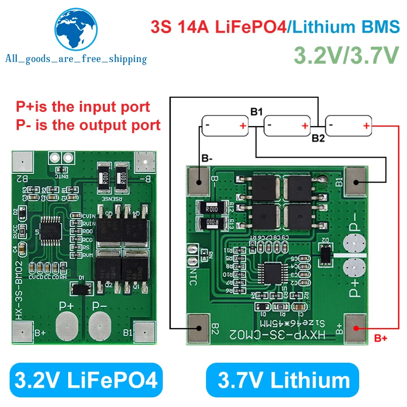 TZT 3S 9 6 В 11 1 12 Lifepo4 Защитная плата литиевой батареи Lipo 18650 BMS 14A ограничение 20A