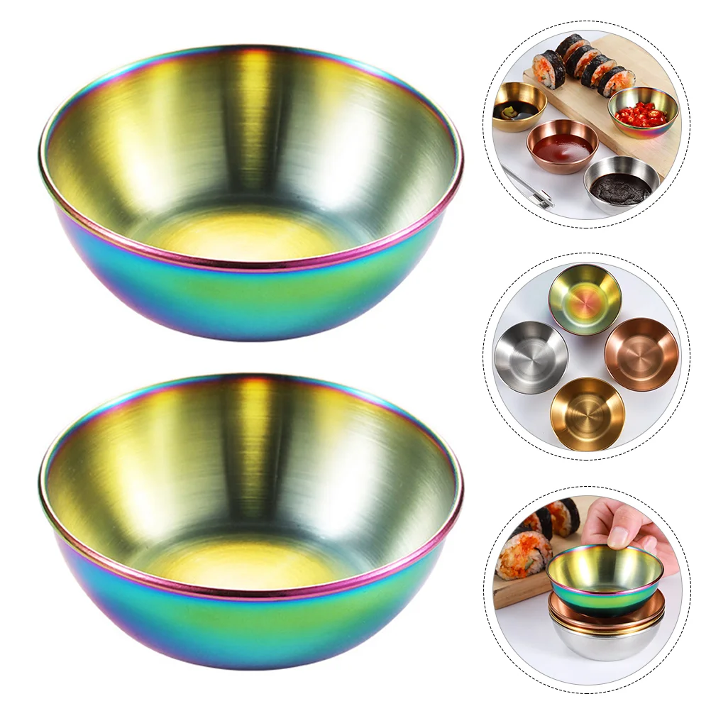 

2 pcs Seasoning Dish Stainless Sauce Dishes Dipping Bowl