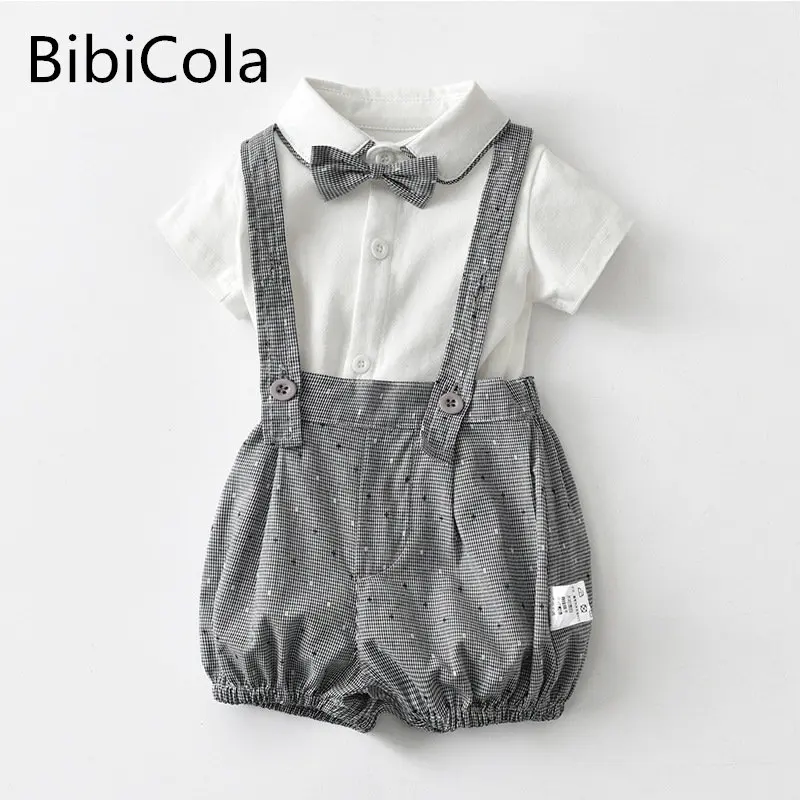 

Fashion Baby Boy Summer Clothes Outfits Infant Baby Boy Gentleman Suit Bow Tie Shirt Suspenders Shorts Pants Comfy Outfit Set