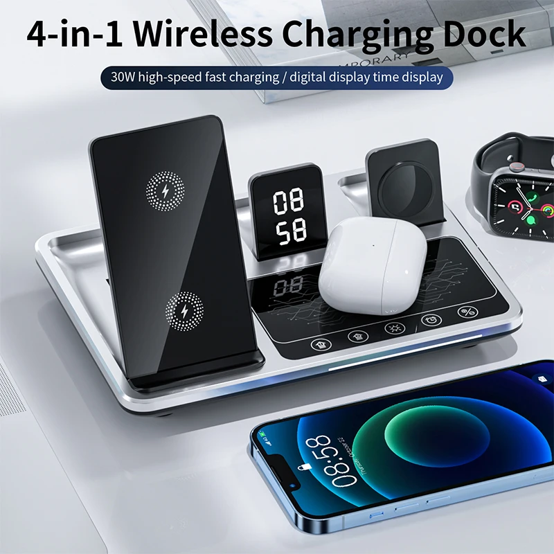 

New 4 in1 Fast Charging Wireless Charger Dock Portable Stand For Apple Watch iPhone 8 X AirPods Pro 2 3 Adapter Foldable Holder