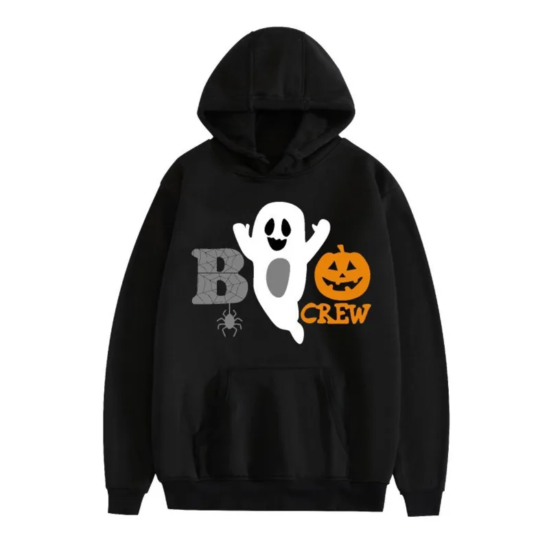 

Хэллоуин принт детские толстовки с капюшоном с изображением тыквы и призрака, свободные U-образные толстовки унисекс с рукавами и воротником на молнии, свитеры, топы, Новинка