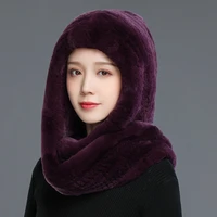 new winter female rex rabbit fur hat rabbit fur knitting outdoor travel warm and thick cycling windproof fur hat