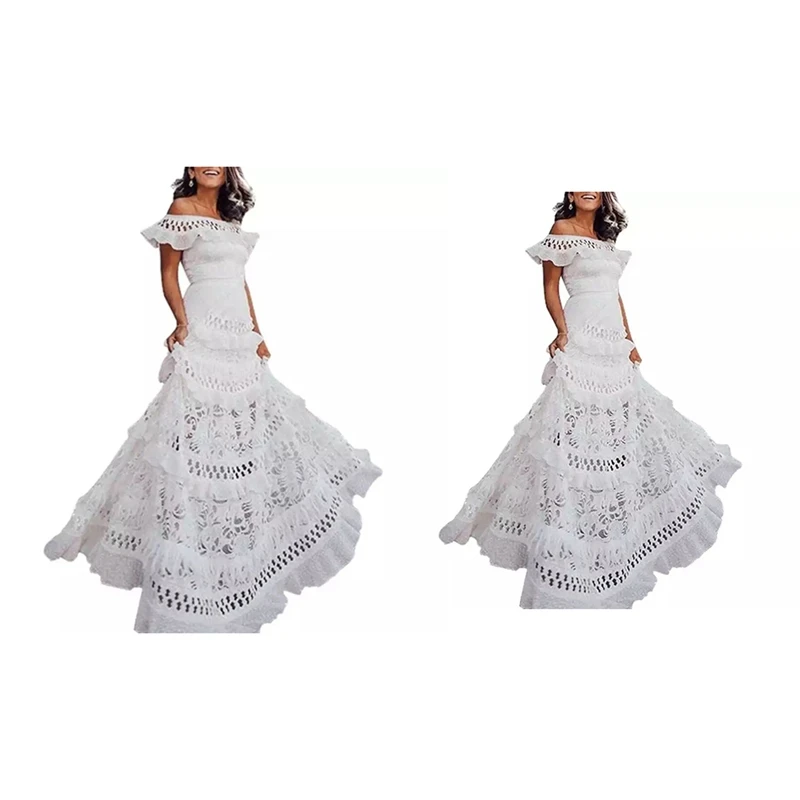 

2X Hollow Swing Lace Dress Hollow Elegant Beach Holiday Summer Women's Dresses Elegant Party Sweet Dress XL & XXL