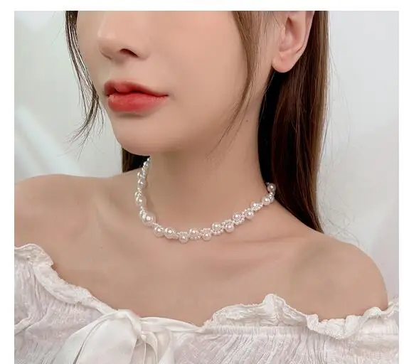 Ожерелье с жемчугом ручной работы японская цепочка до ключицы нестандартная