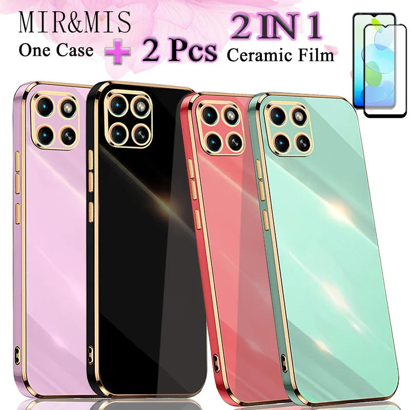 

2 IN 1 For Infinix Smart 6 HD Gold Edge Plating Case With Two Piece Ceramic Film