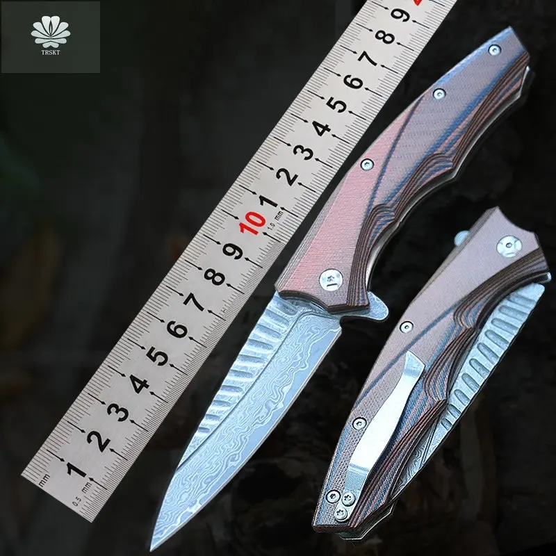 

Охотничий нож Trskt VG10, складной резец из дамасской стали, рукоятка из G10 для повседневного использования, для выживания, кухни, охоты