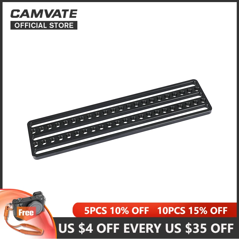 

CAMVATE Extended Cheese Plate Mounting Extension Light Weight With 1/4"-20 Thread Holes For Camera Cage/Photographic Accessories