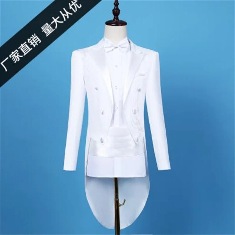 Tuxedo suit men's blazers jackets slim dress stage chorus costumes singer host emcee magic white fashion 블레이저 veste homme luxe