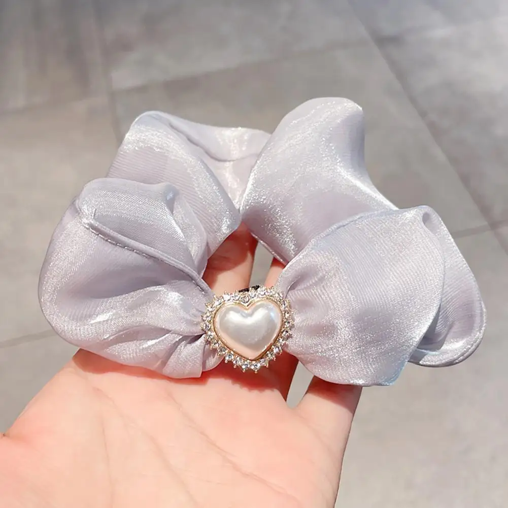 

Shiny Rhinestone Stylish Solid Color Anti-slip Hair Scrunchy Good-looking Hair Rope Hear Shape Pendant Women Headwear