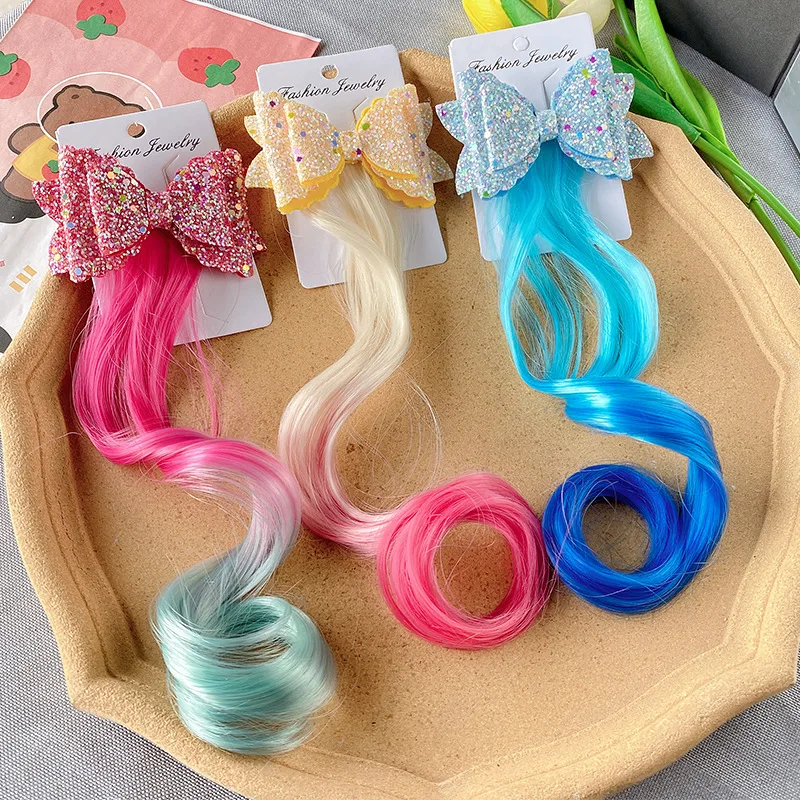 

1PC Princess Gradient Curly Hair Bowtie Wig Girls Lovely Hairpins Children Headwear Hairgrip Hair Clips Hair Accessories