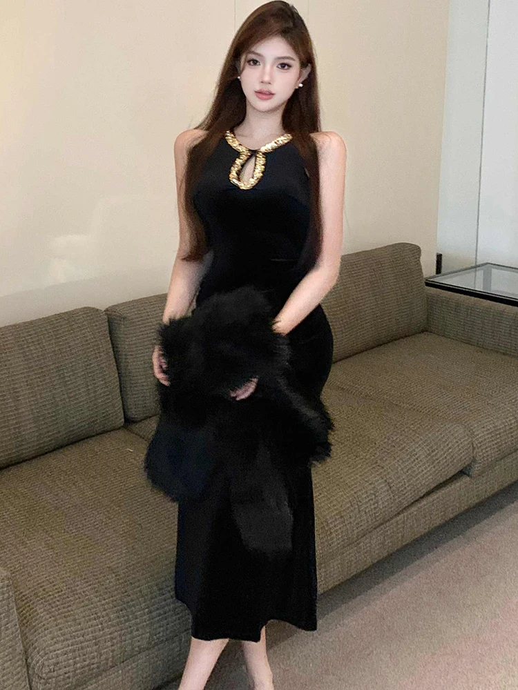 Женское корейское винтажное платье Хепберн для выпускного вечера осень-зима