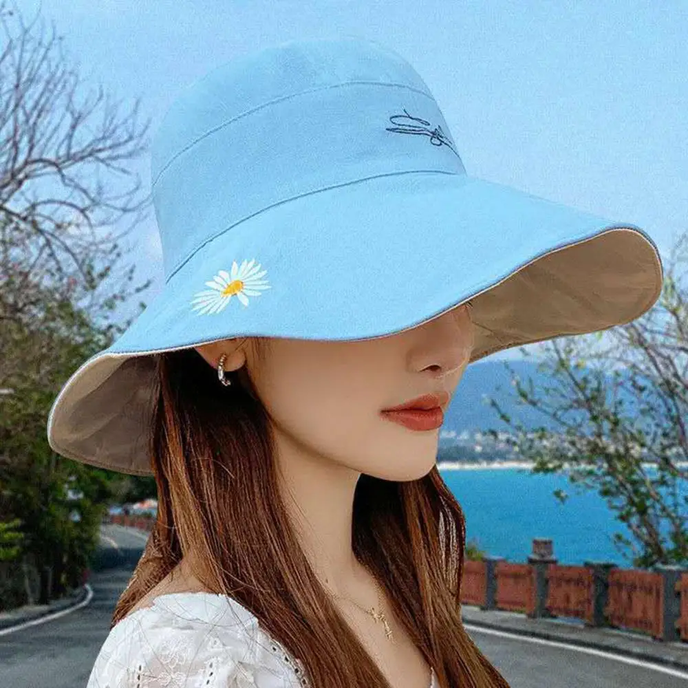 

Summer Women's Hat Bucket hat Reversible Marguerite Embroidery Sun Protection Hat Fisherman Cap Fisherman Hat Sun Cap