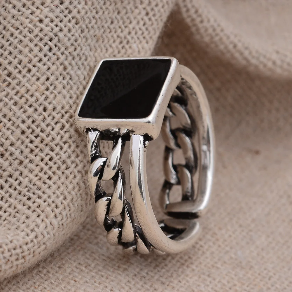30% Silver Plated New Arrival Square Black Resin Unisex Adjustable Size Rings Jewelry No Fade Ring Women Man Gift