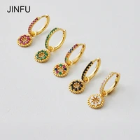 jinfu gold silver filled drop earrings for women piercing color cz zircon circle womens dangle earrings 2022 jewelry wholesale