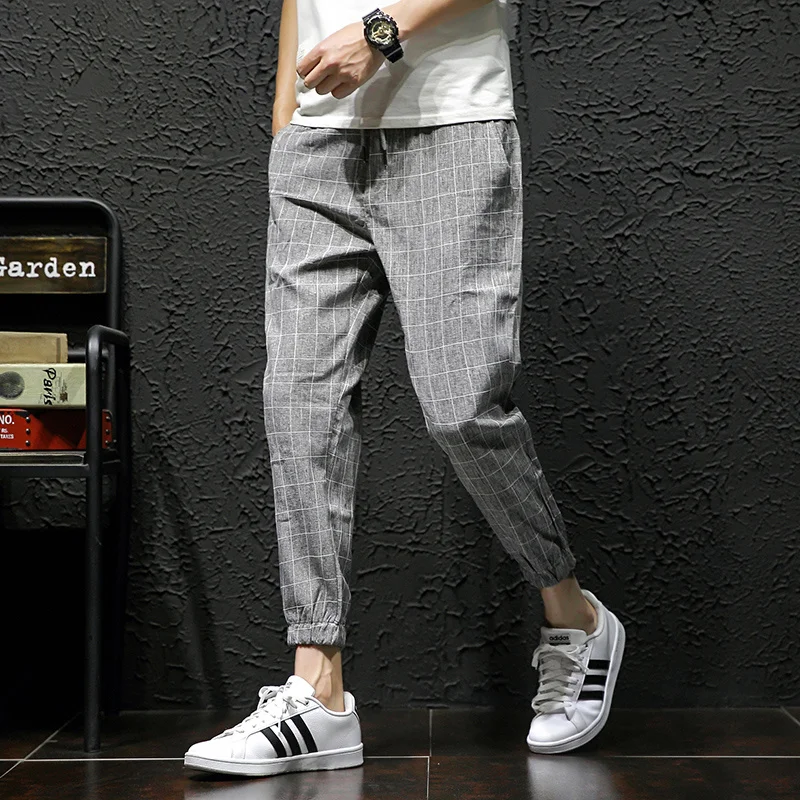 

Legible Summer Plaid Harem Pants Mens Lightweight Ankle-Length Loose Mens Joggers Pants Casual Men Trousers 4XL 5XL