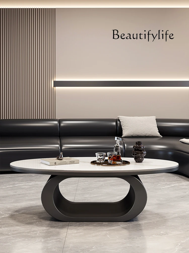 Домашняя овальная черная каменная плита для гостиной журнальный столик