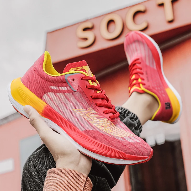 Ultralight Carbon Plate Men Running Shoes Women Mesh Breathalbe Cushioning Athletic Sports Jogging Shoes male Training Sneakers