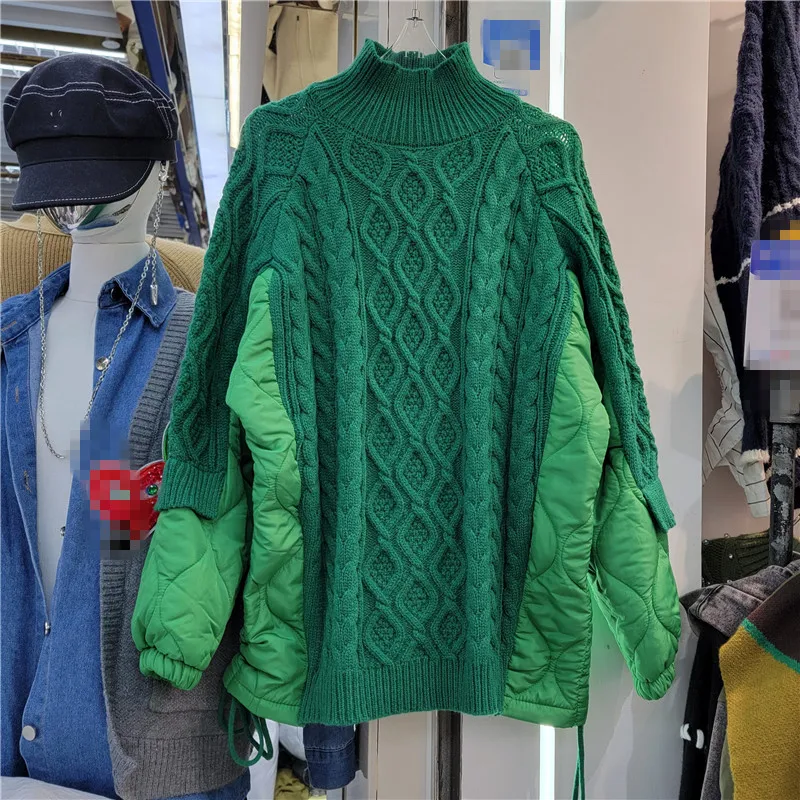 

SuperAen European Winter Dress Women 2022 New Fashion Korean Style Splice Long Sleeve High Neck Pullover