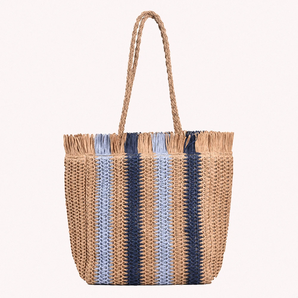 Модная соломенная тканая сумка на плечо в полоску летние женские сумки ручной