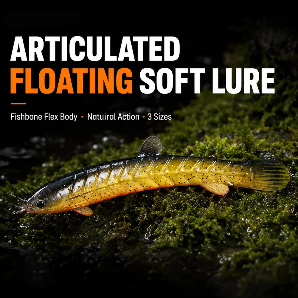 Фото Мягкая сегментированная приманка ZUKIBO Articulated Floating Soft Lure (3 шт.) для ловли баса, форели, окуня в пресноводной рыбалке №4