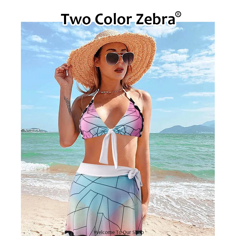 Косплей демона Slayer Kochou Shinobu купальный костюм купальник из трех частей с V-образным