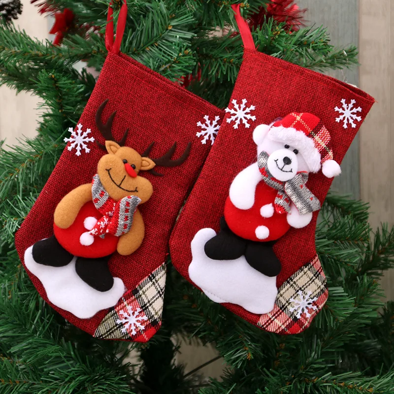 

2022 большие чулки, подарочные носки из ткани с Санта-Клаусом и оленем, милые рождественские сумки для конфет для детей, камин, елка, Рождественское украшение