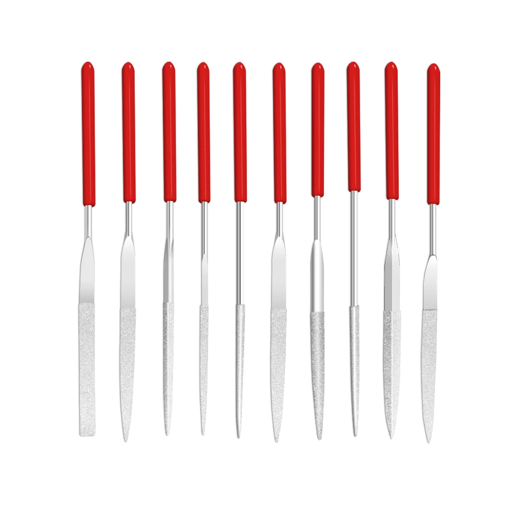 Набор из 10 алмазных маленьких игольчатых напильников длиной 140 мм для керамики, стекла, драгоценных камней, хобби и рукоделия, полировки 3D-моделей.