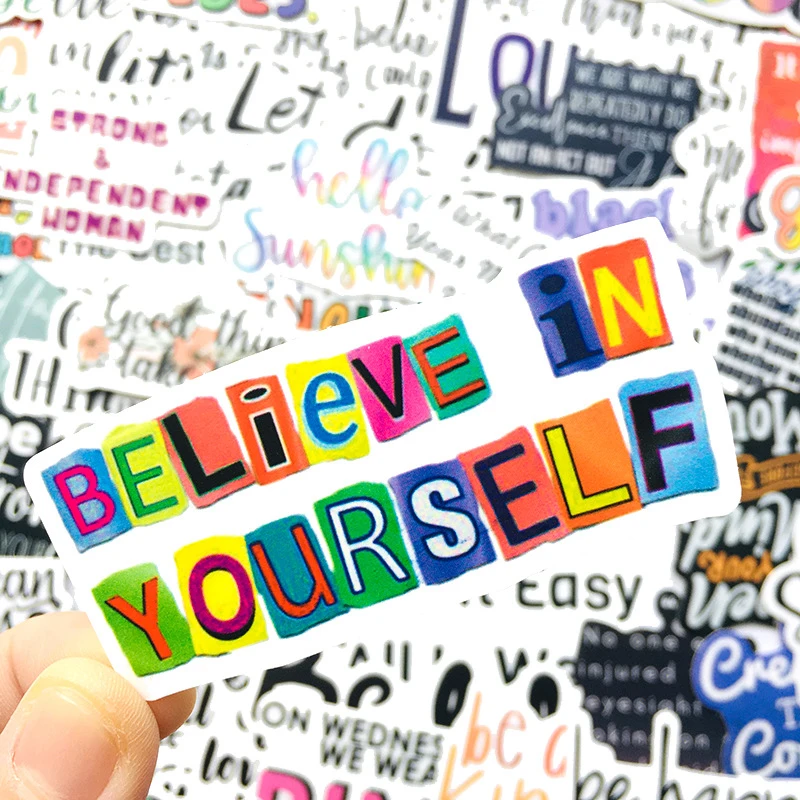 

100pcs English Inspirational Text Stickers For Skateboard Guitar Luggage Laptop
