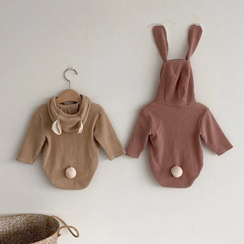 

Newborn Baby Romper for Girl Boy Solid Bunny Ears Hooded Bodysuits Spring Autumn Cotton Cute Kids Clothes Girls Costumes