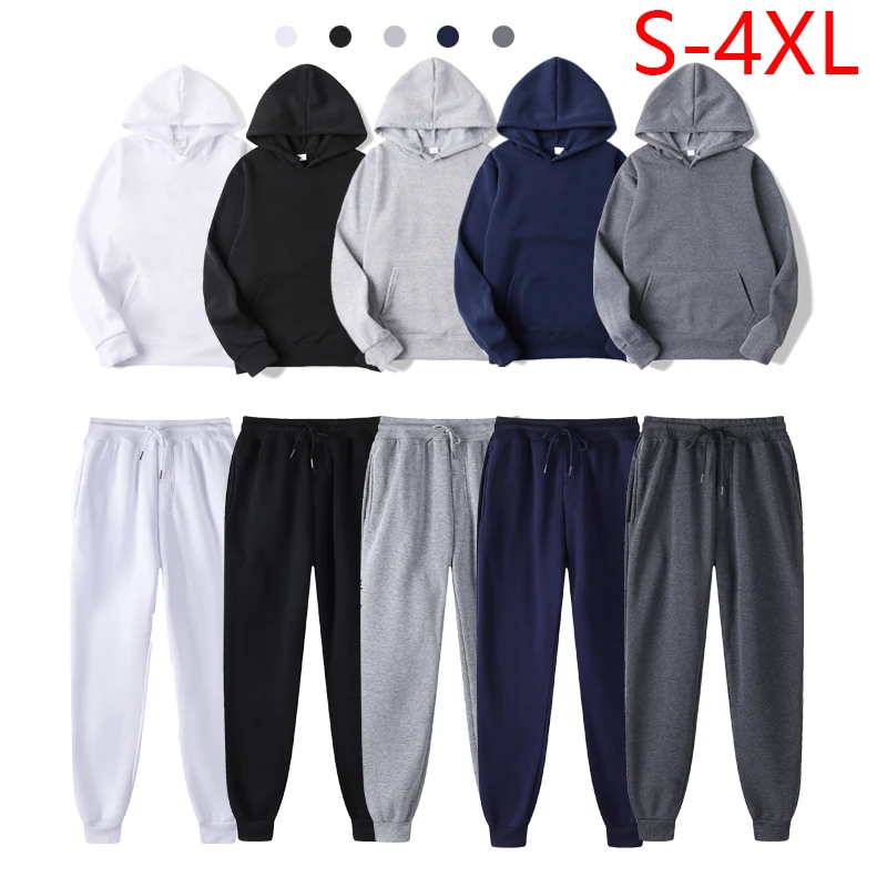 Lovers Tracksuit Solid Color Sports Pullover Two-piece Set Men's Hooded Casual Sweatshirt+Sweatpants Suit Hoodie Couple Suit