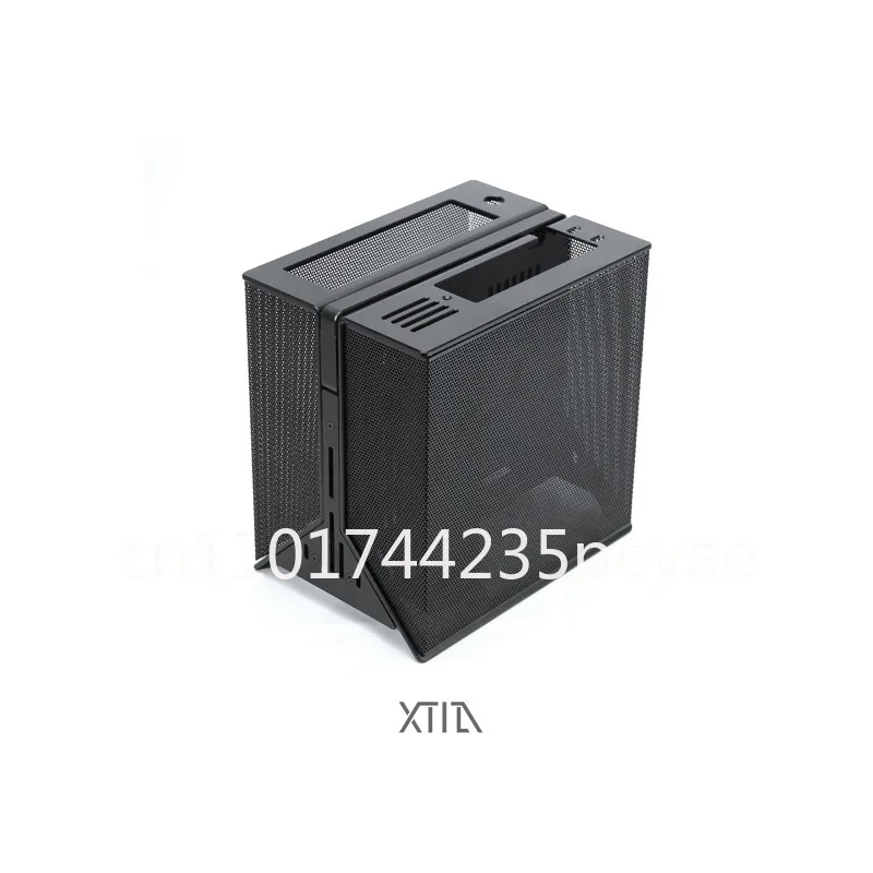Фото Корпус XPROTO-Mini XTIA ITX, открытый, 1U, с вертикальной установкой, полностью алюминиевый, с ручкой для переноски №1