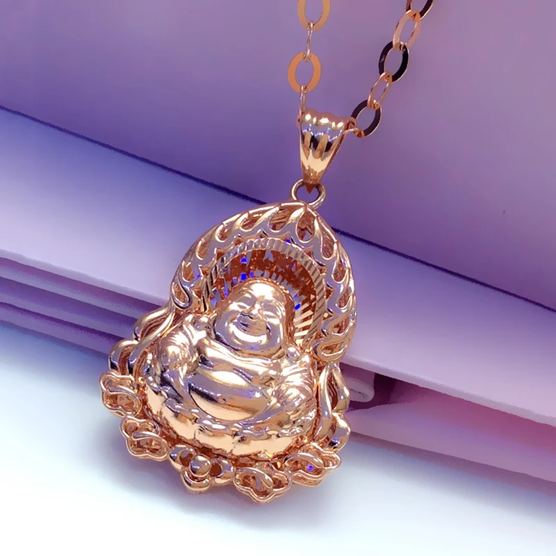 

Ожерелье с подвеской Будды Maitreya из розового золота 585 пробы с покрытием из фиолетового золота 14 к, модное очаровательное роскошное Ювелирно...