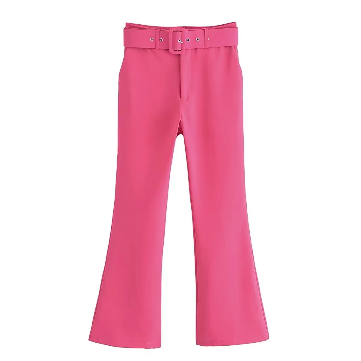 

Fuchsia Flare Trousers Women Fashion Rose Red Boot Cut Long Pants with Belt Chic Lady Female Clothing 2023 New