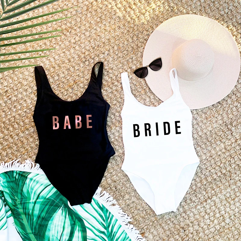 Babe Bride Bachelorette Honeymoon Swimsuits Women Wedding Hen Party One Piece Personalized Retro Women's Bodysuits Dropshipping