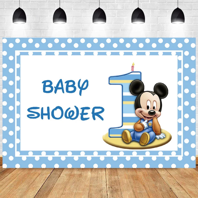 

Disney Mickey Mouse 1st Backdrop Boy Baby Shower Happy Birthday Party Photograph Background Photo Banner Decoration Studio Prop