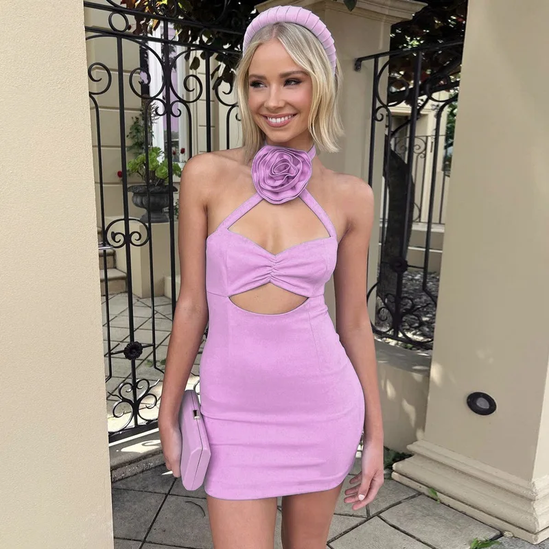 

Gtpdpllt элегантное цветочное ажурное фиолетовое мини-платье для женщин халат летние новые тонкие платья на бретелях с открытой спиной