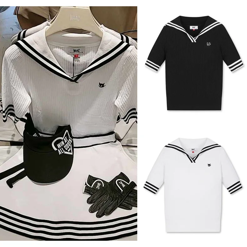 

WAAC Golf women's summer fashion hundred match threaded short sleeve T-shirt sports casual sailor knitted top