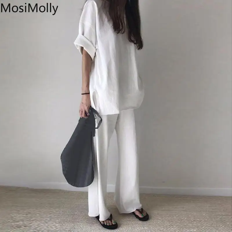 

Women's Sets Pant Sets Cotton Linen Pant Blouses Sets Casual OL Women Two Pieces Sets 2022 Long Pants Sets