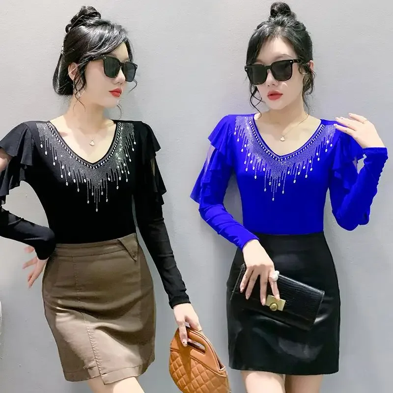 Осень 2024 новый женский модный универсальный топ с длинными рукавами