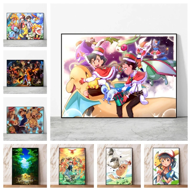 

Japanese Classic Anime Pokemon Ash Ketchum Pikachu Hd Print Art Prints Modular Painting Christmas Gifts Wall Stickers