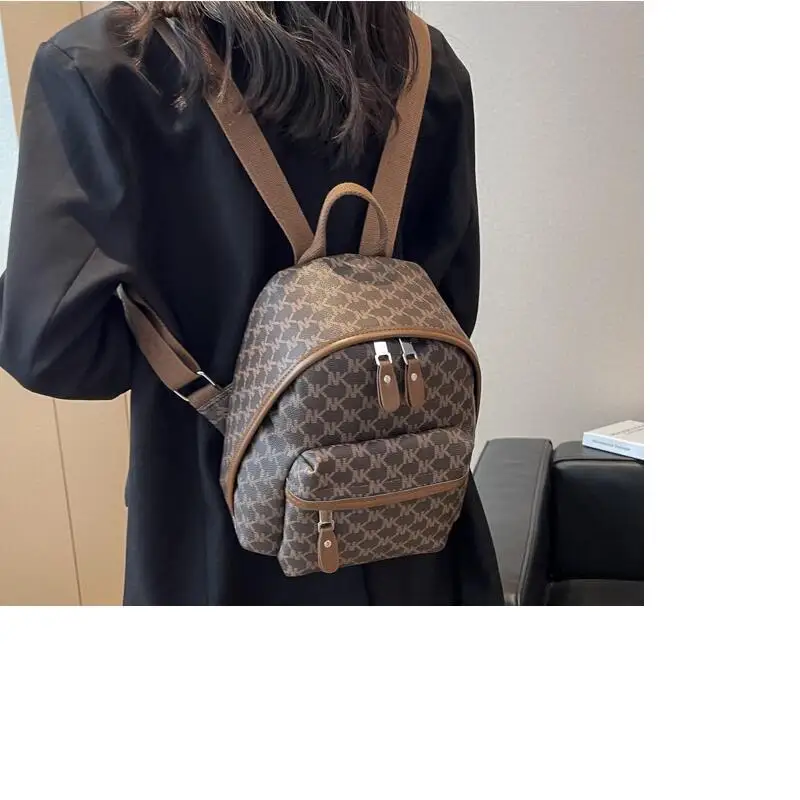 

Hot Sale Vintage Designer Women High Quality Leather Small Backpack Multifunctional Casual Double Zipper Shoulder Bags Schoolbag